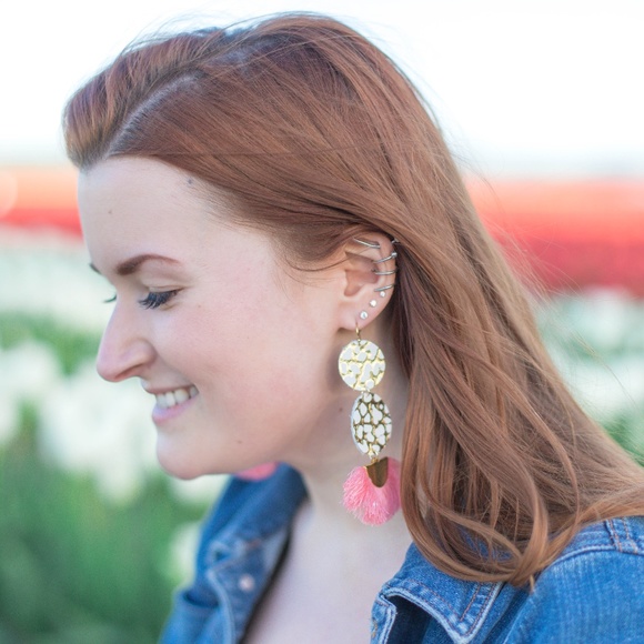 Jewelry - White & Gold Leather Statement Earrings